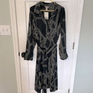 NWT H&M (XL) navy printed shirt midi dress